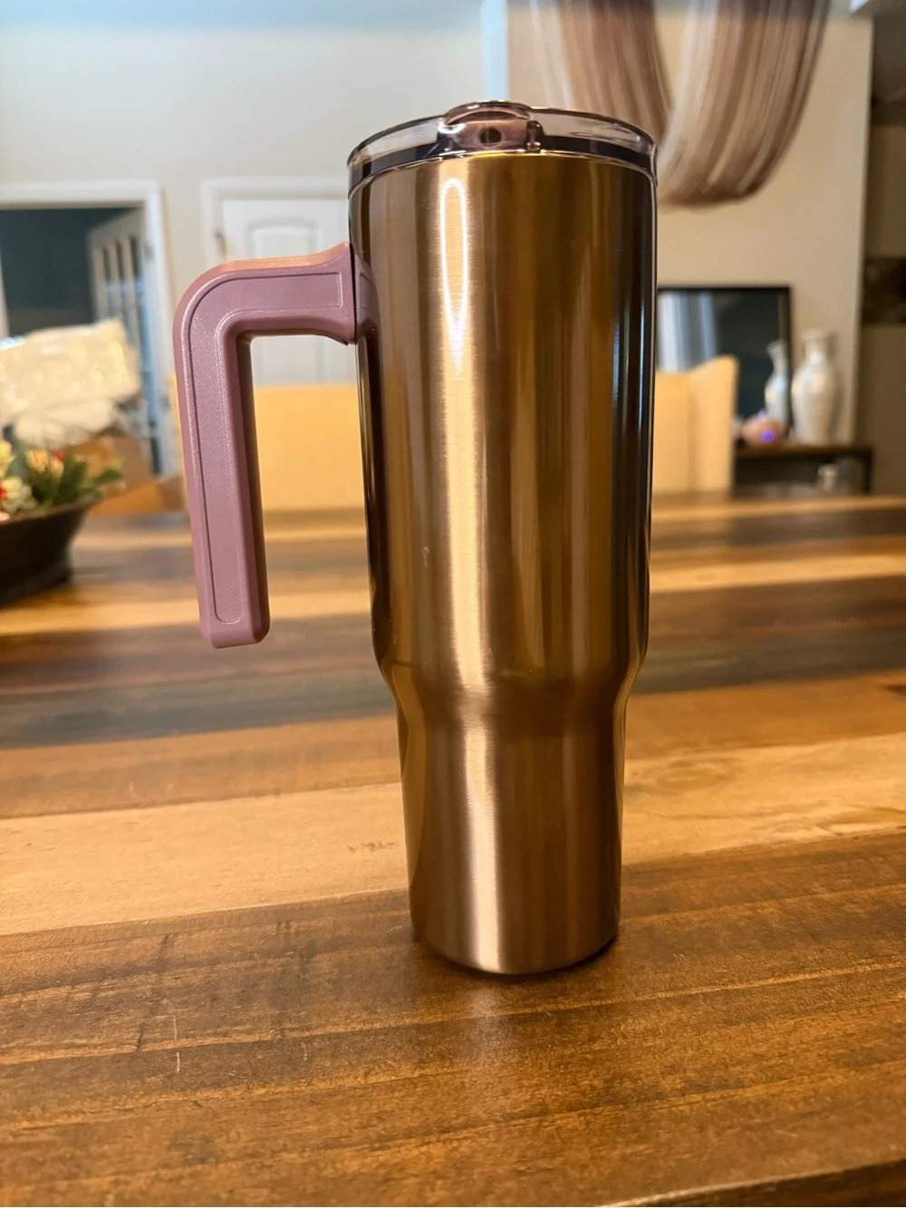 Hydrapeak Bronze Travel Tumbler with Pink Handle, 32oz